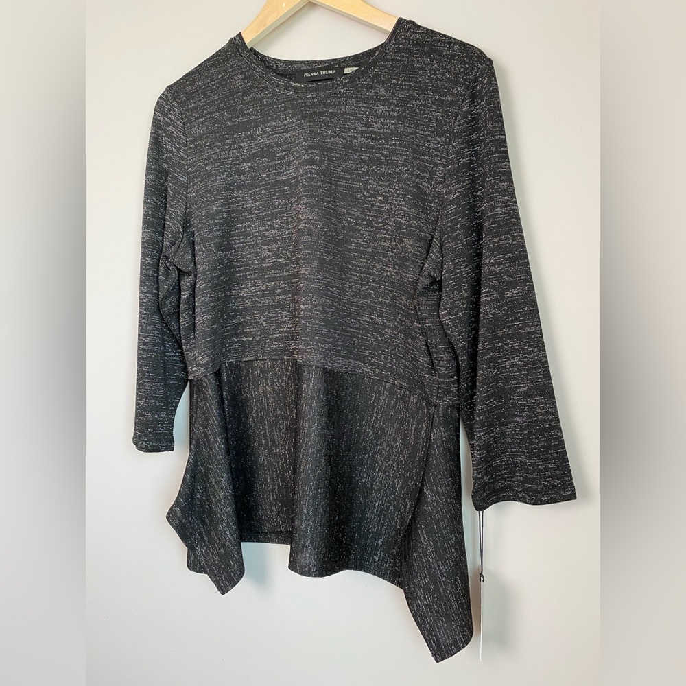 Women’s NWT Ivanka Trump Black silver shimmer large blouse - Picture 2 of 8